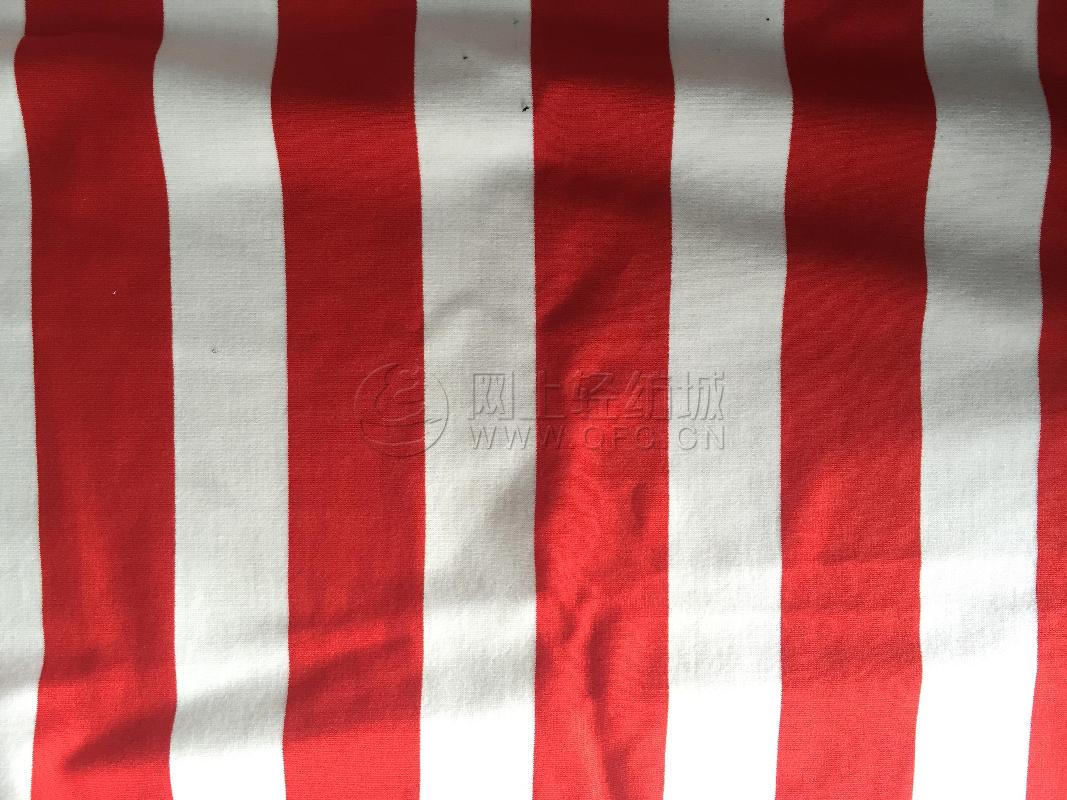 涤棉红白条罗马布 8cm大循环 弹力色织针织服装用布