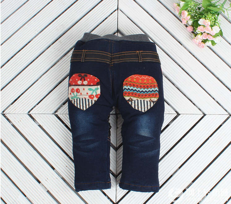 儿童牛仔裤 韩版冬款女童水洗牛仔裤草莓裤兜9222