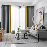 米格尼拼色窗帘 灰+黄 客厅卧室遮光窗帘面料 直接厂家