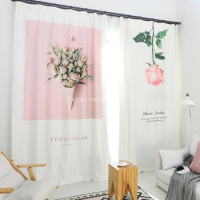 定制款 INS风小清新 粉色玫瑰花束 窗帘布 婚房3D数码印花